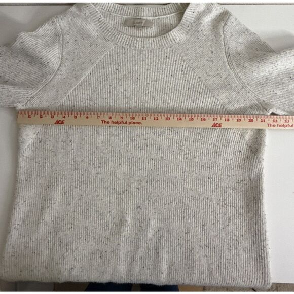 LOFT Size XL Sweater Oversized White Gray Pullover Soft Cotton Blend Long Sleeve - Picture 6 of 11